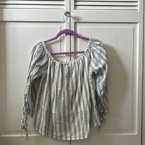 Thread and Supply Size L Blue Stripe Off Shoulder Blouse